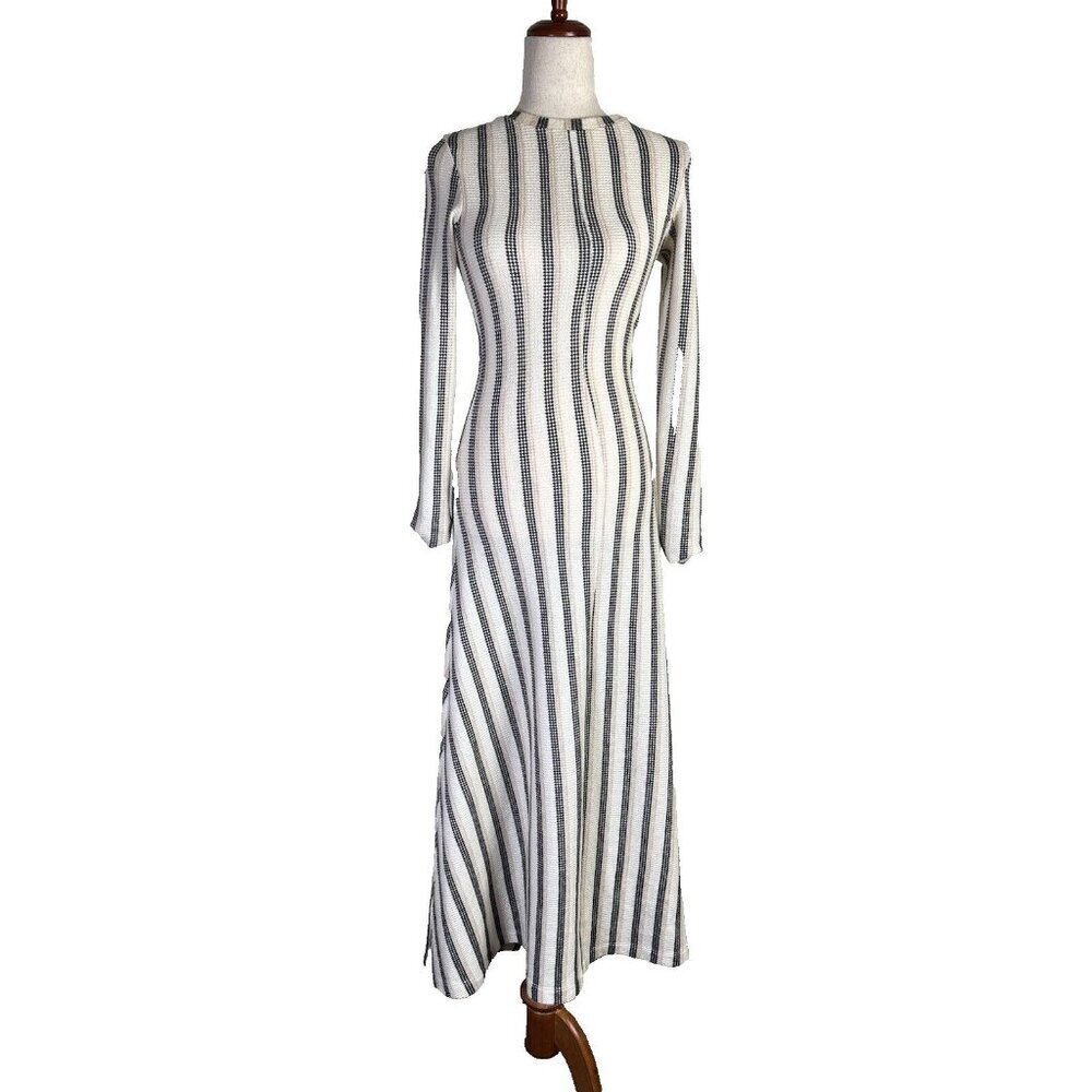 Christy Dawn MaxiDress The Bowie Maxi XS Stretchy‎ Longsleeve Striped Beige Soft